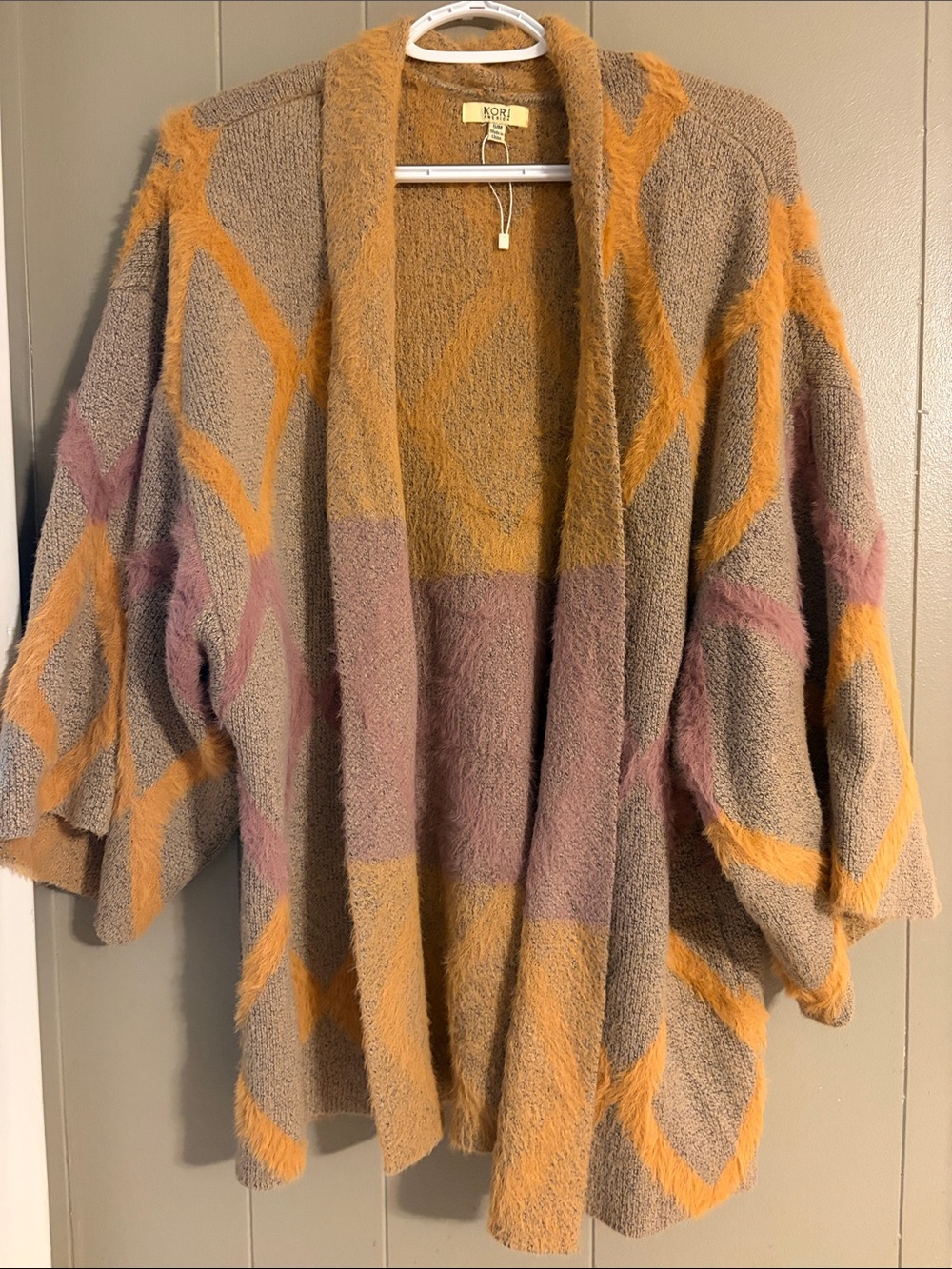 Kori Open-Front Cardigan in Taupe, Mustard & Mauve